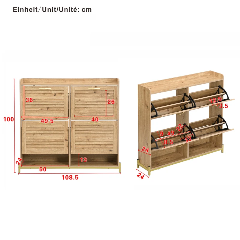 Meuble à chaussures moderne avec 4 portes en bois 108,5×24×100 cm PICTOGRAPH