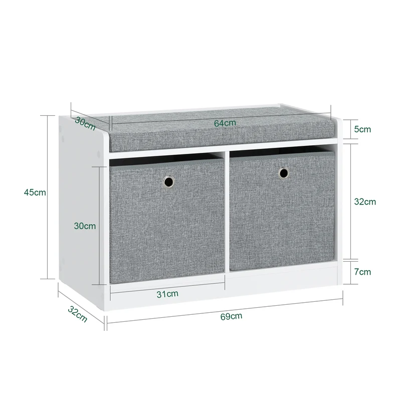 SoBuy FSR65-K-DG Banc à Chaussures avec Coussin Rembourré et 2 Paniers de Rangement pour Entrée – 68x32x45 cm, Gris Foncé