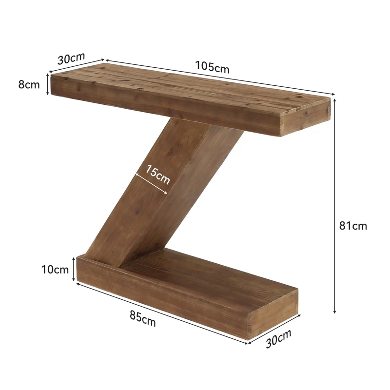 Tribesigns Console 105 cm, Table d'entrée en bois massif avec forme en Z