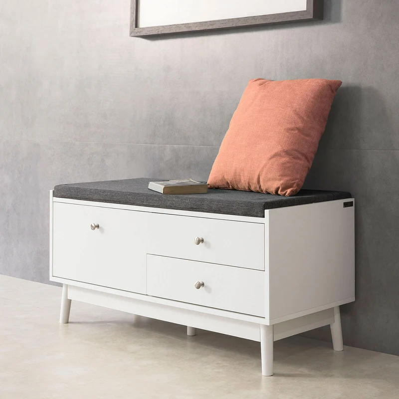 SoBuy FSR56-W Banc à Chaussures avec Coussin Rembourré et 3 Tiroirs pour Entrée Couloir – 100x40x49 cm, Blanc