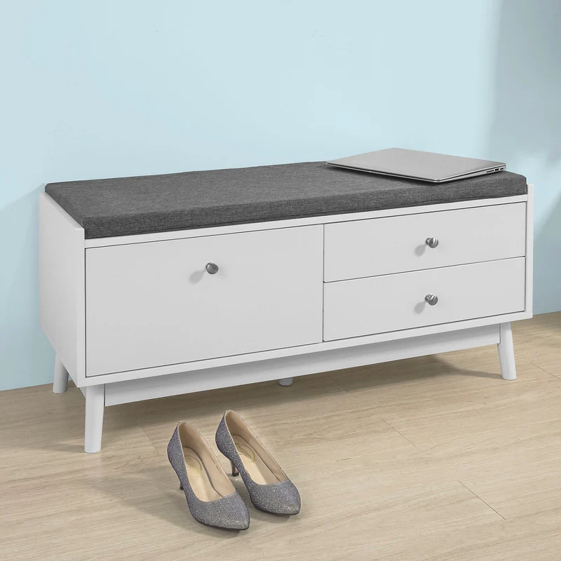 SoBuy FSR56-W Banc à Chaussures avec Coussin Rembourré et 3 Tiroirs pour Entrée Couloir – 100x40x49 cm, Blanc
