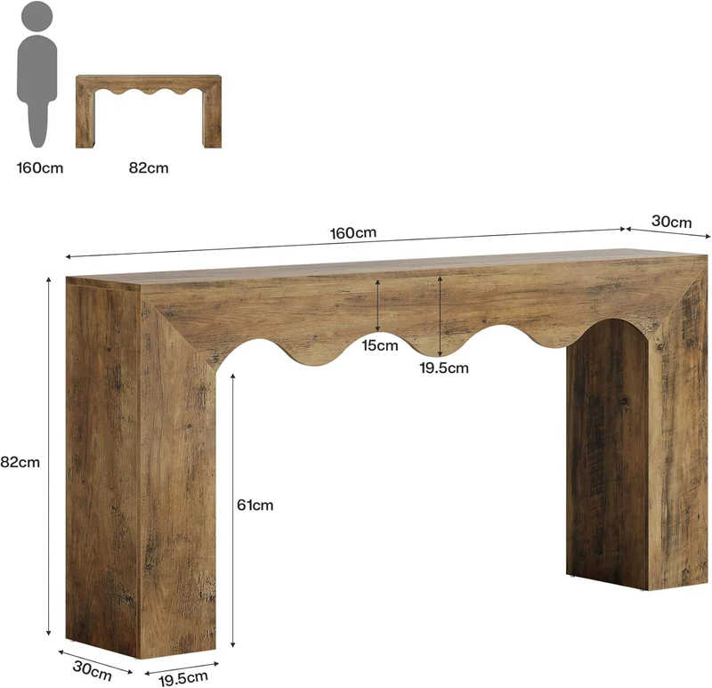 Tribesigns Console ondulée de 160 cm, design rustique, Table d'entrée étroite