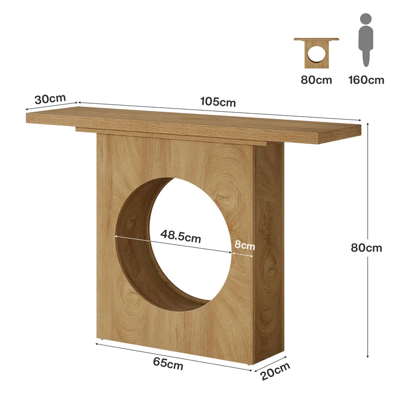 Tribesigns Console rustique de 105 cm avec design ajouré rond, Table d'entrée étroite pour salon