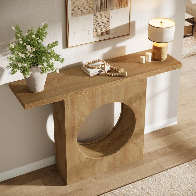 Tribesigns Console rustique de 105 cm avec design ajouré rond, Table d'entrée étroite pour salon