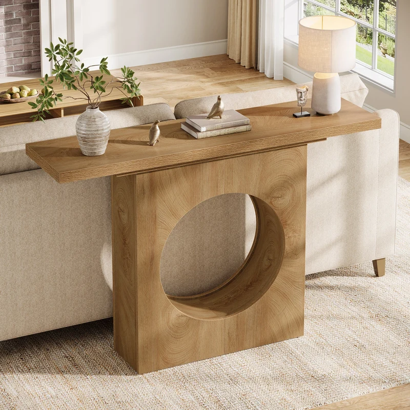 Tribesigns Console rustique de 105 cm avec design ajouré rond, Table d'entrée étroite pour salon