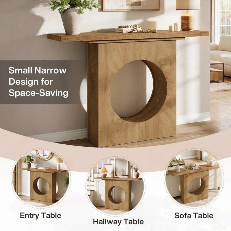 Tribesigns Console rustique de 105 cm avec design ajouré rond, Table d'entrée étroite pour salon