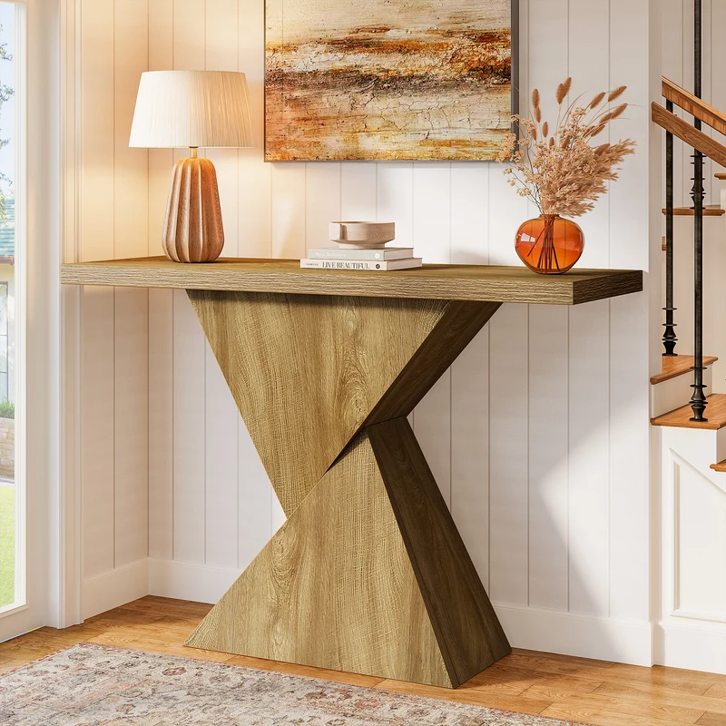 Tribesigns Console géométrique de 105 cm, Table-banc étroite de style campagnard