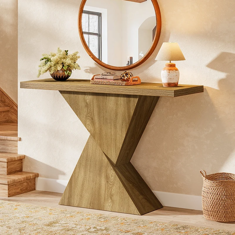 Tribesigns Console géométrique de 105 cm, Table-banc étroite de style campagnard