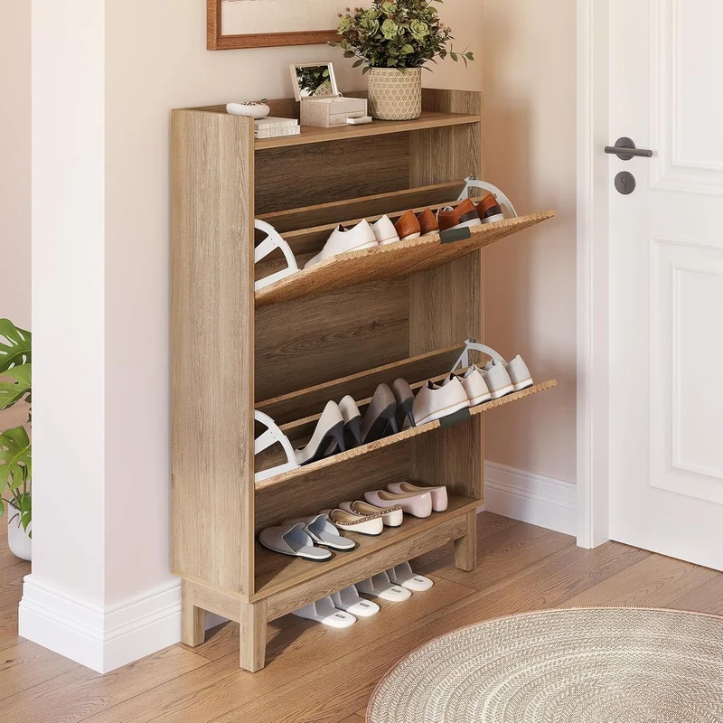 Tribesigns Meuble à chaussures 80 cm, Armoire à chaussures à 2 tiroirs avec étagères pour entrée
