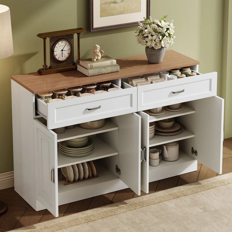 Buffet effet bois et blanc 4 portes et 2 tiroirs 120*35cm OPALPHYT