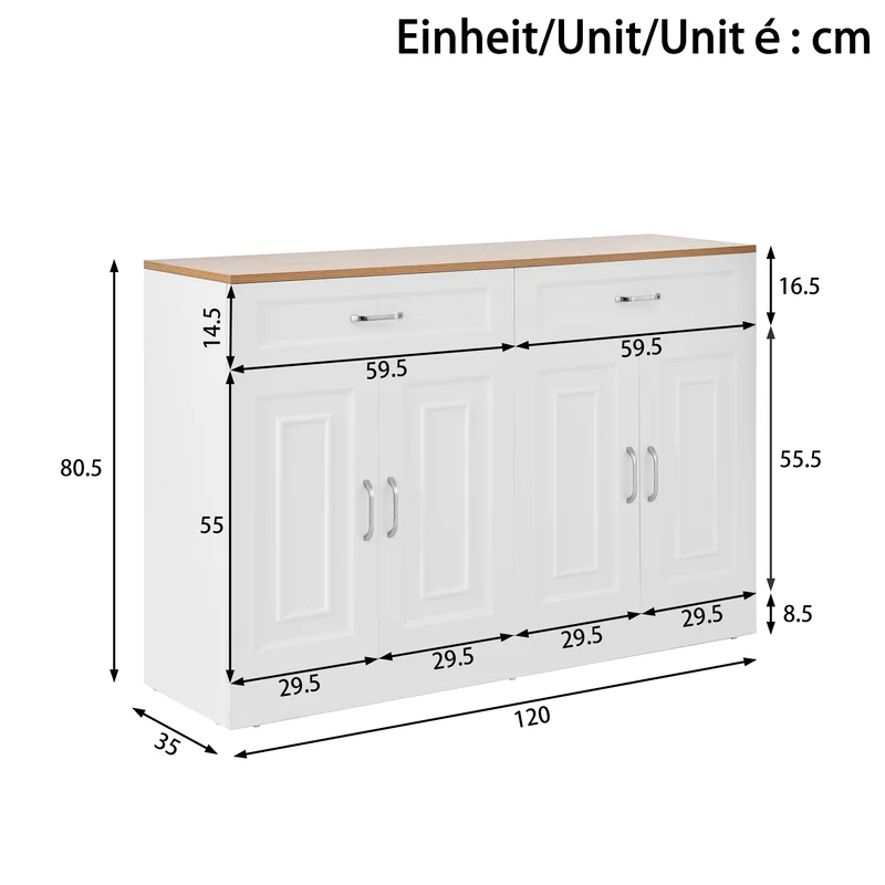 Buffet effet bois et blanc 4 portes et 2 tiroirs 120*35cm OPALPHYT
