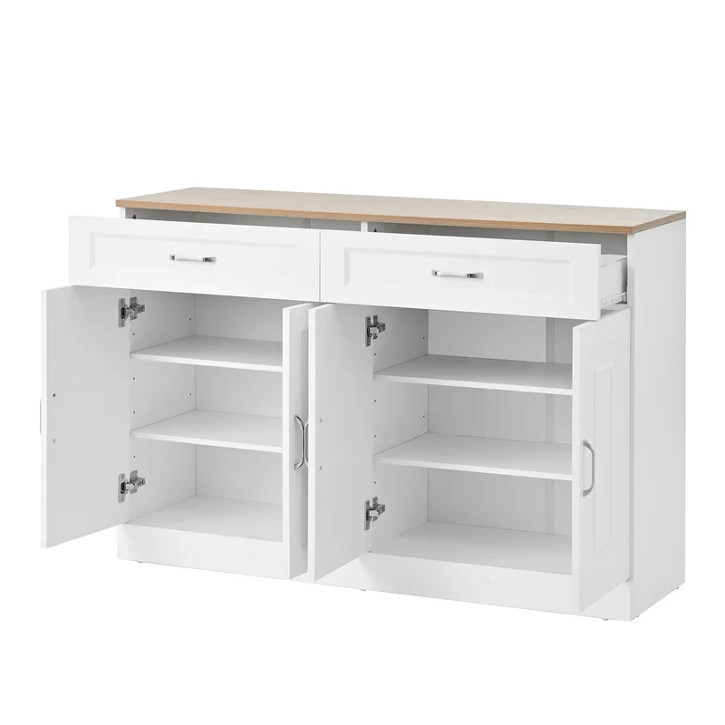 Buffet effet bois et blanc 4 portes et 2 tiroirs 120*35cm OPALPHYT
