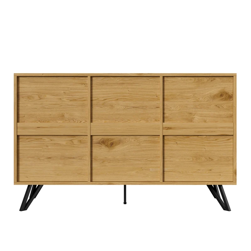 Buffet industriel effet bois 3 portes pieds métalliques RIDGECLIFF