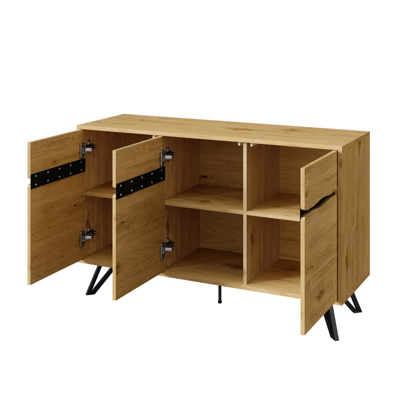 Buffet industriel effet bois 3 portes pieds métalliques RIDGECLIFF
