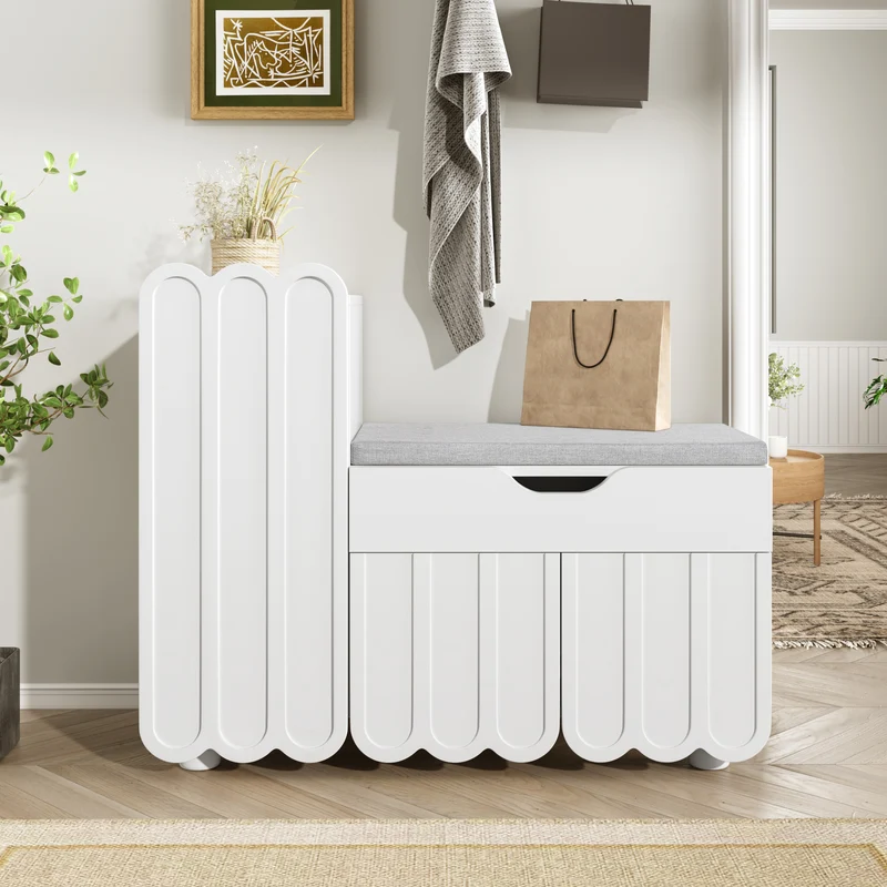 Meuble à chaussures blanc avec rangement banc assise rembourrée KIVUILS