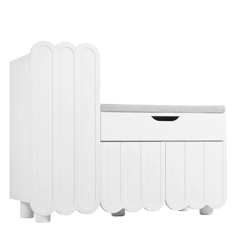 Meuble à chaussures blanc avec rangement banc assise rembourrée KIVUILS