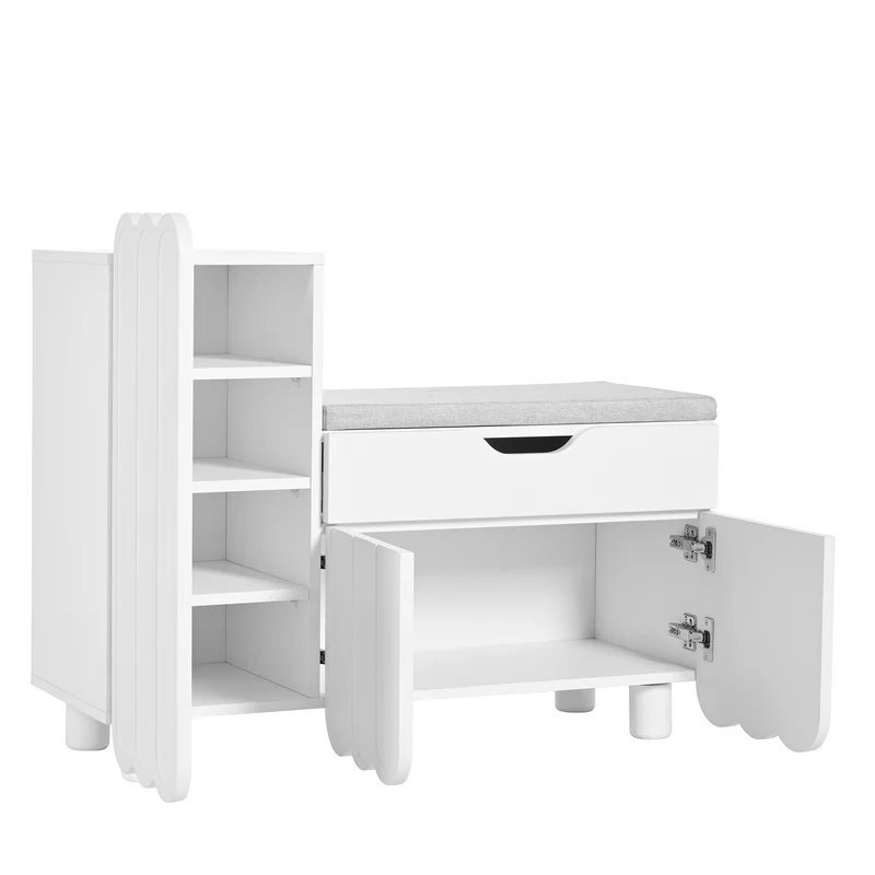Meuble à chaussures blanc avec rangement banc assise rembourrée KIVUILS