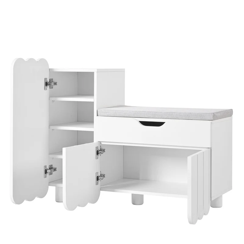 Meuble à chaussures blanc avec rangement banc assise rembourrée KIVUILS
