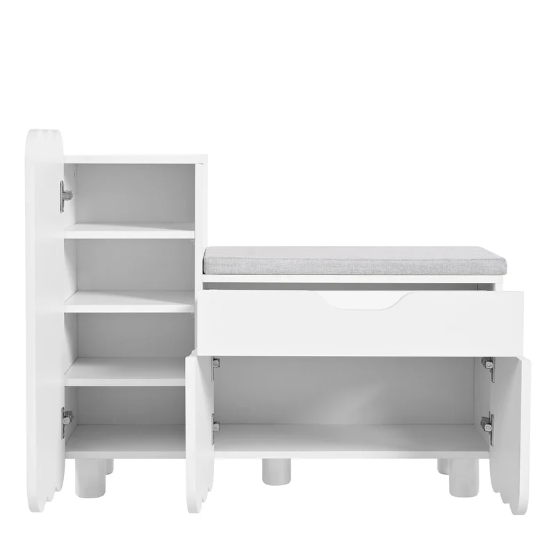 Meuble à chaussures blanc avec rangement banc assise rembourrée KIVUILS