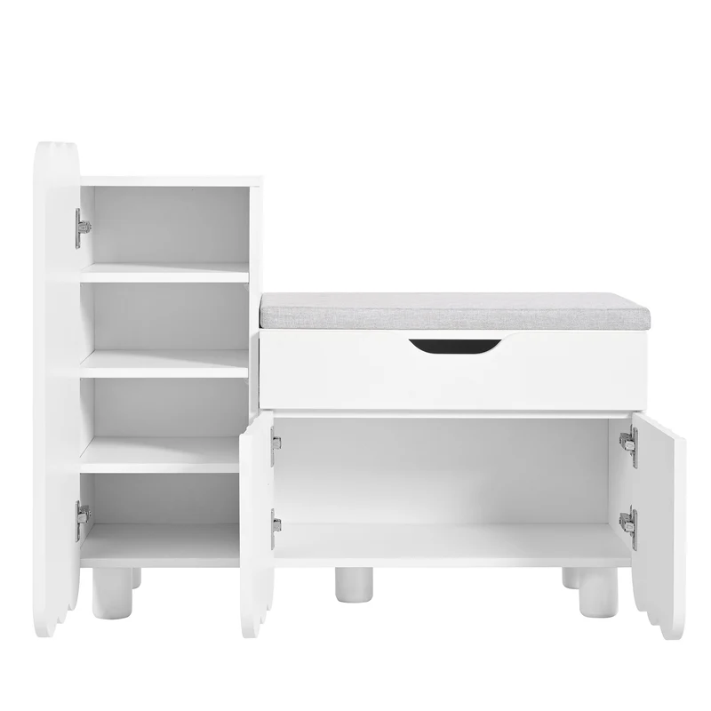 Meuble à chaussures blanc avec rangement banc assise rembourrée KIVUILS