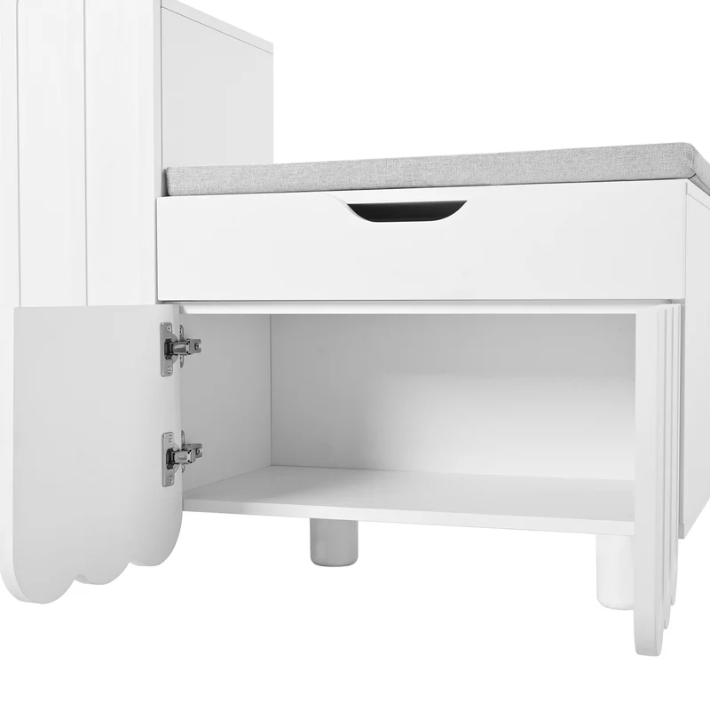 Meuble à chaussures blanc avec rangement banc assise rembourrée KIVUILS