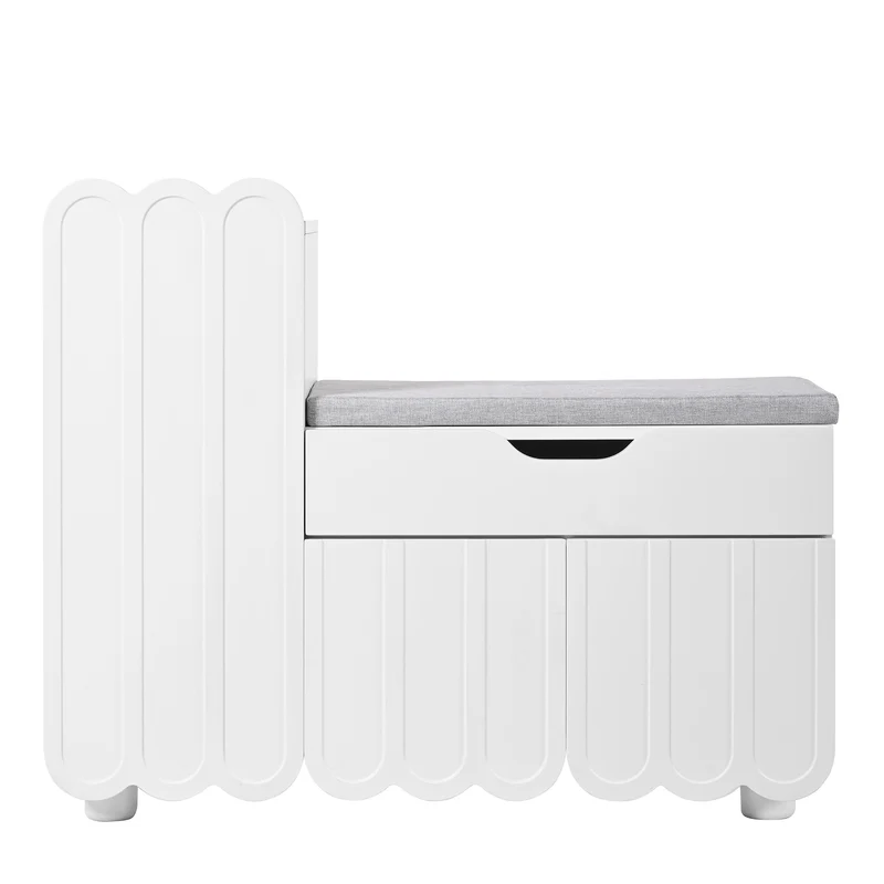 Meuble à chaussures blanc avec rangement banc assise rembourrée KIVUILS