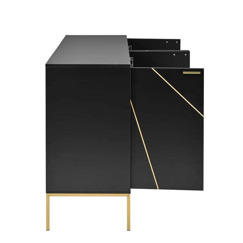 Buffet design noir motifs géométriques dorés et pieds en métal MAUS