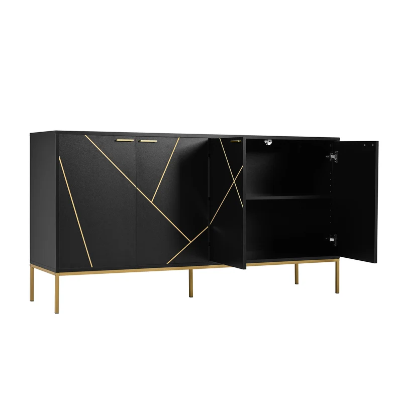 Buffet design noir motifs géométriques dorés et pieds en métal MAUS