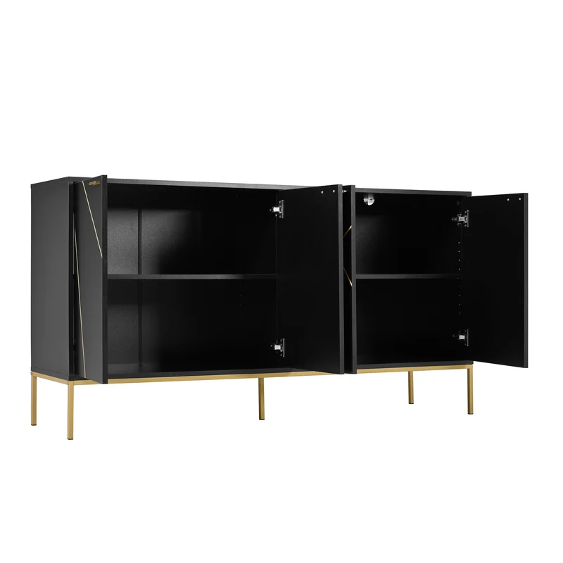 Buffet design noir motifs géométriques dorés et pieds en métal MAUS
