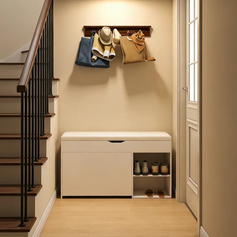 Banc à chaussures blanc PU avec coffre de rangement et coussin confortable ADJUSTCREDENZA