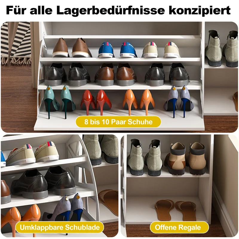 Banc à chaussures blanc PU avec coffre de rangement et coussin confortable ADJUSTCREDENZA