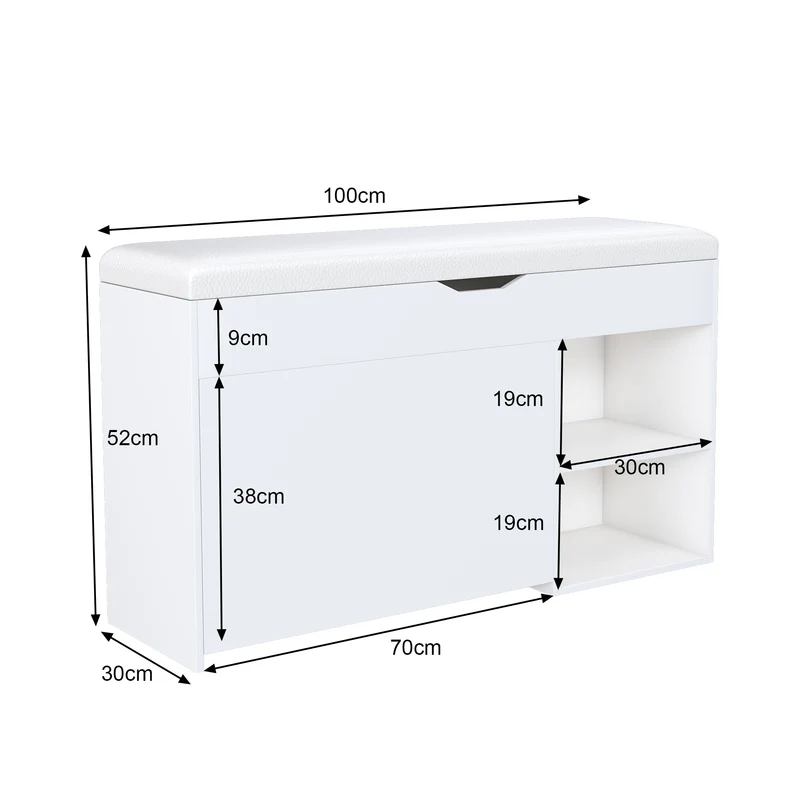 Banc à chaussures blanc PU avec coffre de rangement et coussin confortable ADJUSTCREDENZA