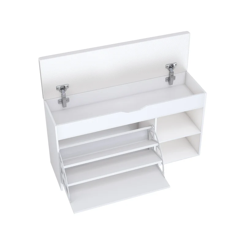 Banc à chaussures blanc PU avec coffre de rangement et coussin confortable ADJUSTCREDENZA