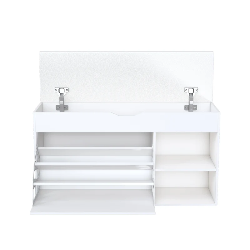 Banc à chaussures blanc PU avec coffre de rangement et coussin confortable ADJUSTCREDENZA