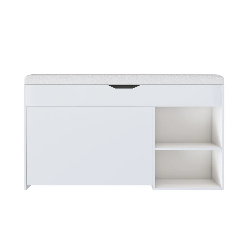Banc à chaussures blanc PU avec coffre de rangement et coussin confortable ADJUSTCREDENZA