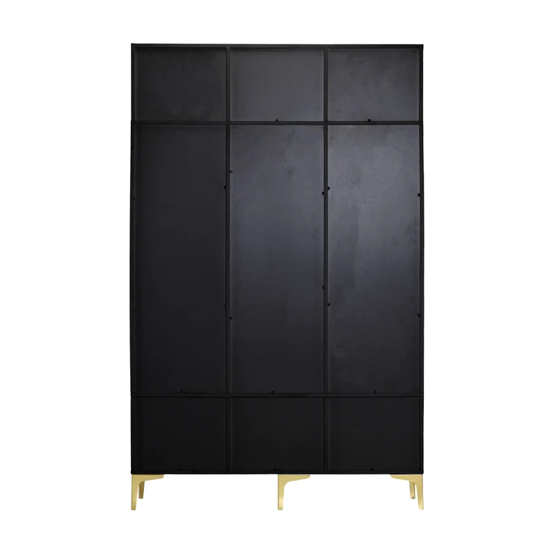 Vestiaire d'entrée noir 6 crochets dorés 3 portes et niches 120x40x191 cm ALUMINUMSTOOL