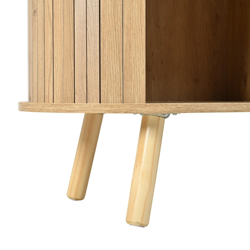 Buffet forme de pois effet bois naturel design latte 2 portes coulissantes 3 tiroirs TITANIUMTRAIL