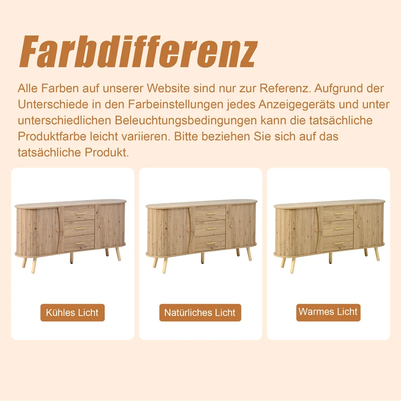Buffet forme de pois effet bois naturel design latte 2 portes coulissantes 3 tiroirs TITANIUMTRAIL