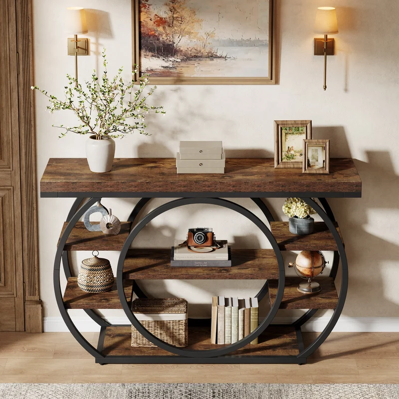 Tribesigns Console de 120 cm, Table de salon industrielle à 5 niveaux avec cadre en métal