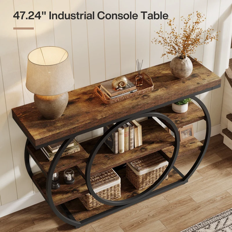 Tribesigns Console de 120 cm, Table de salon industrielle à 5 niveaux avec cadre en métal