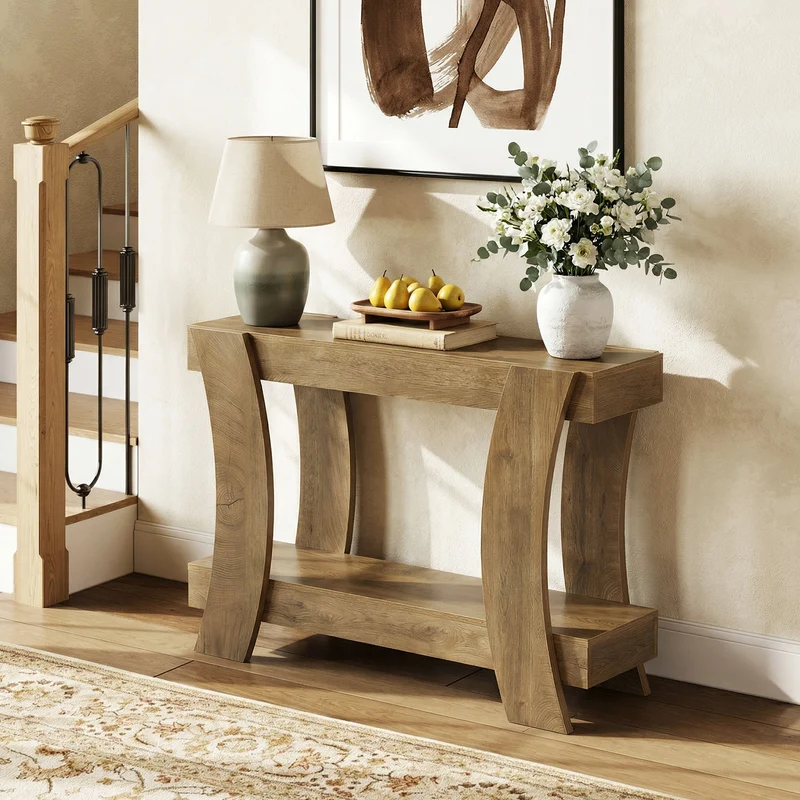 Tribesigns Console 120 cm, Table d'entrée à 2 niveaux avec étagère