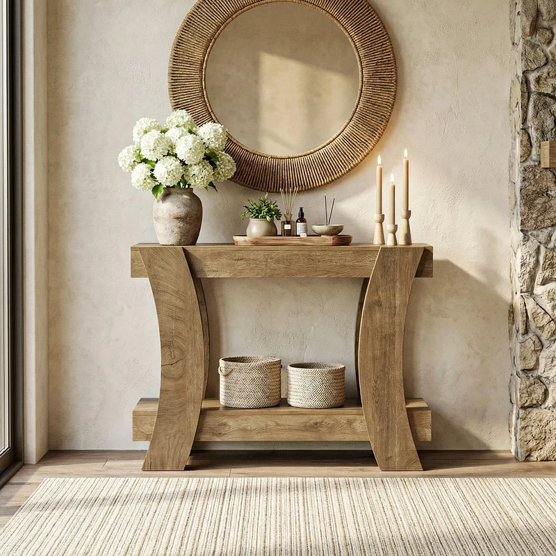 Tribesigns Console 120 cm, Table d'entrée à 2 niveaux avec étagère
