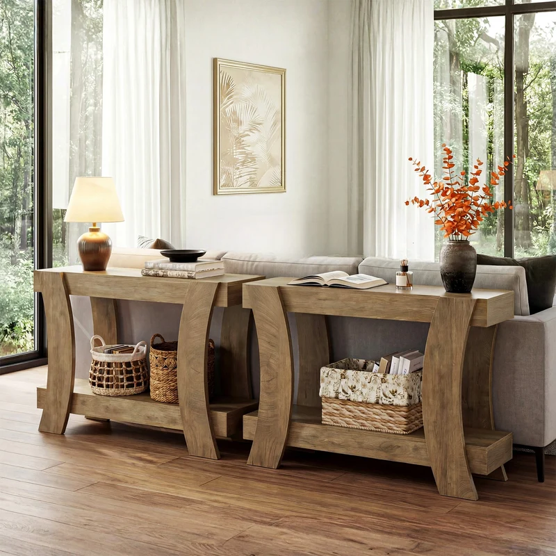 Tribesigns Console 120 cm, Table d'entrée à 2 niveaux avec étagère