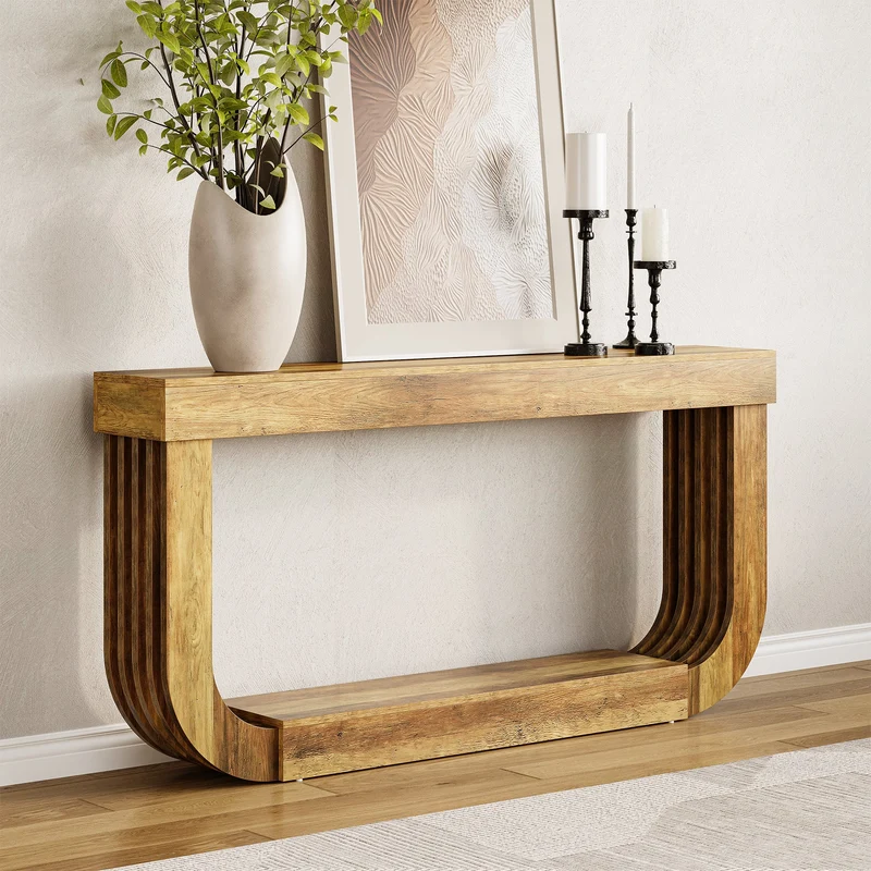 Tribesigns Table console 180 cm, Table d'appoint à 2 niveaux avec pied en forme de U