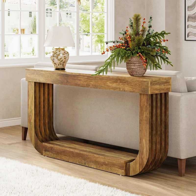 Tribesigns Table console 180 cm, Table d'appoint à 2 niveaux avec pied en forme de U