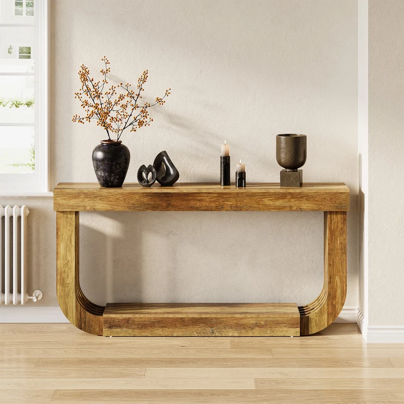 Tribesigns Table console 180 cm, Table d'appoint à 2 niveaux avec pied en forme de U