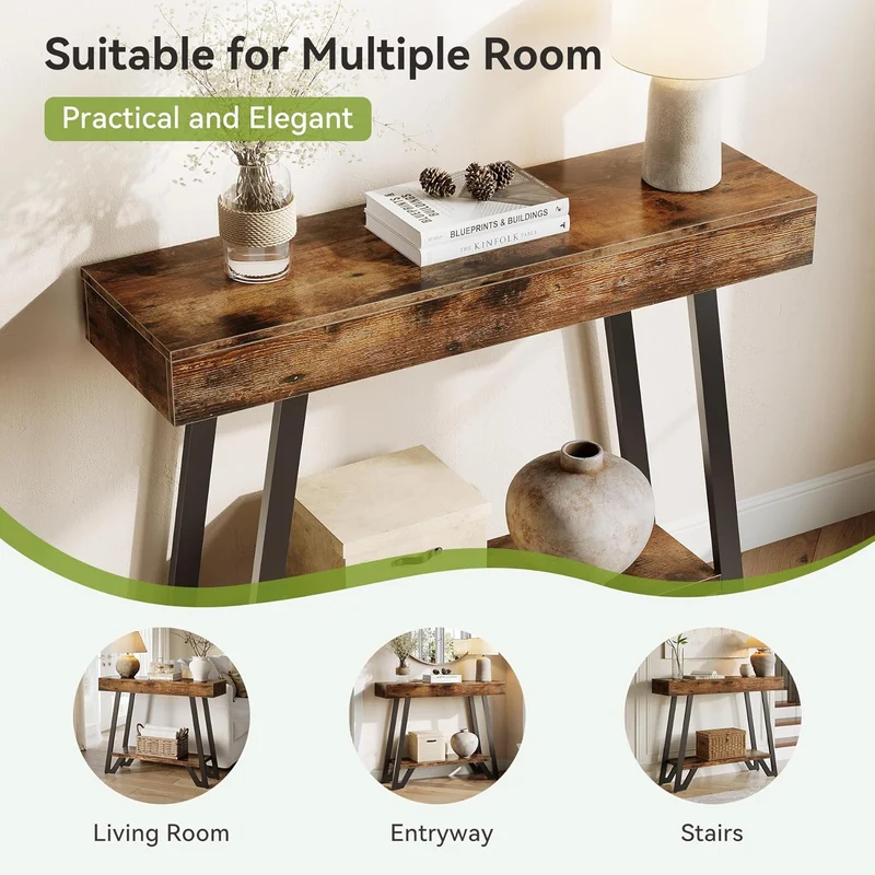 Tribesigns Console de style industriel rustique, Étagère à deux niveaux avec structure métallique pour entrée et salon