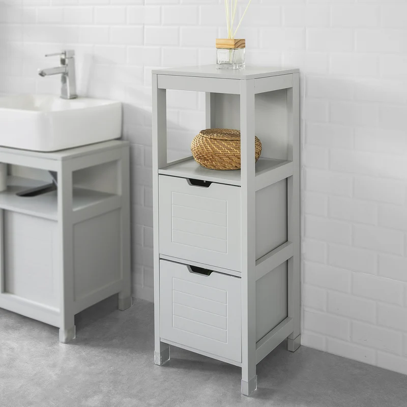 SoBuy FRG127-HG Meuble Demi-Colonne Meuble Bas de Salle de Bain Armoire Toilette-Gris Clair