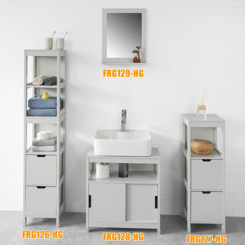 SoBuy FRG127-HG Meuble Demi-Colonne Meuble Bas de Salle de Bain Armoire Toilette-Gris Clair