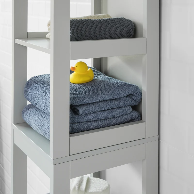 SoBuy FRG126-HG Meuble Colonne de Salle de Bain Armoire Haute – 4 étagères et 2 tiroirs -Gris Clair